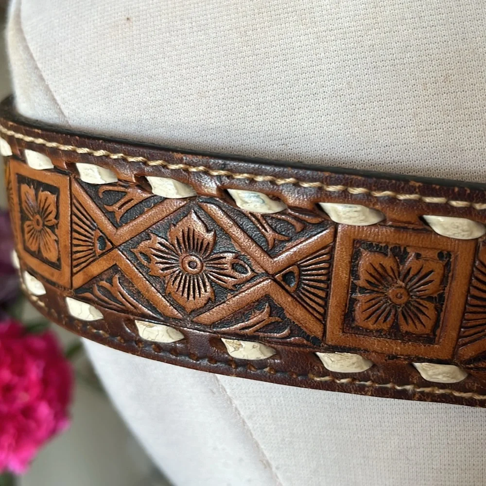 “Bruce” Brown Leather Belt with Intricate Design